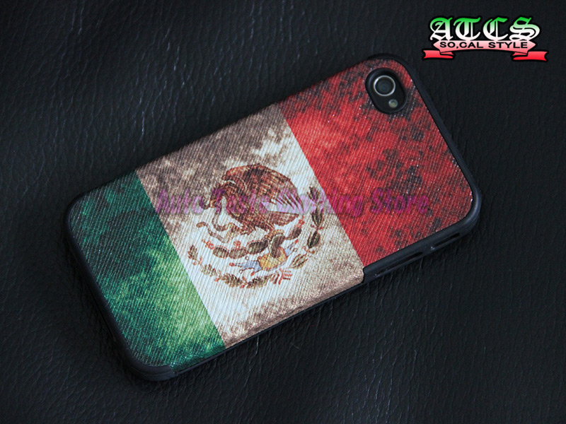 画像1: ★セール価格★【MEXICOレザー調 メキシコフラッグi Phone ケース 4G/4GS